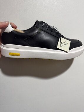 Cole Haan Black Leather Sneakers with White Sole and Yellow Accents